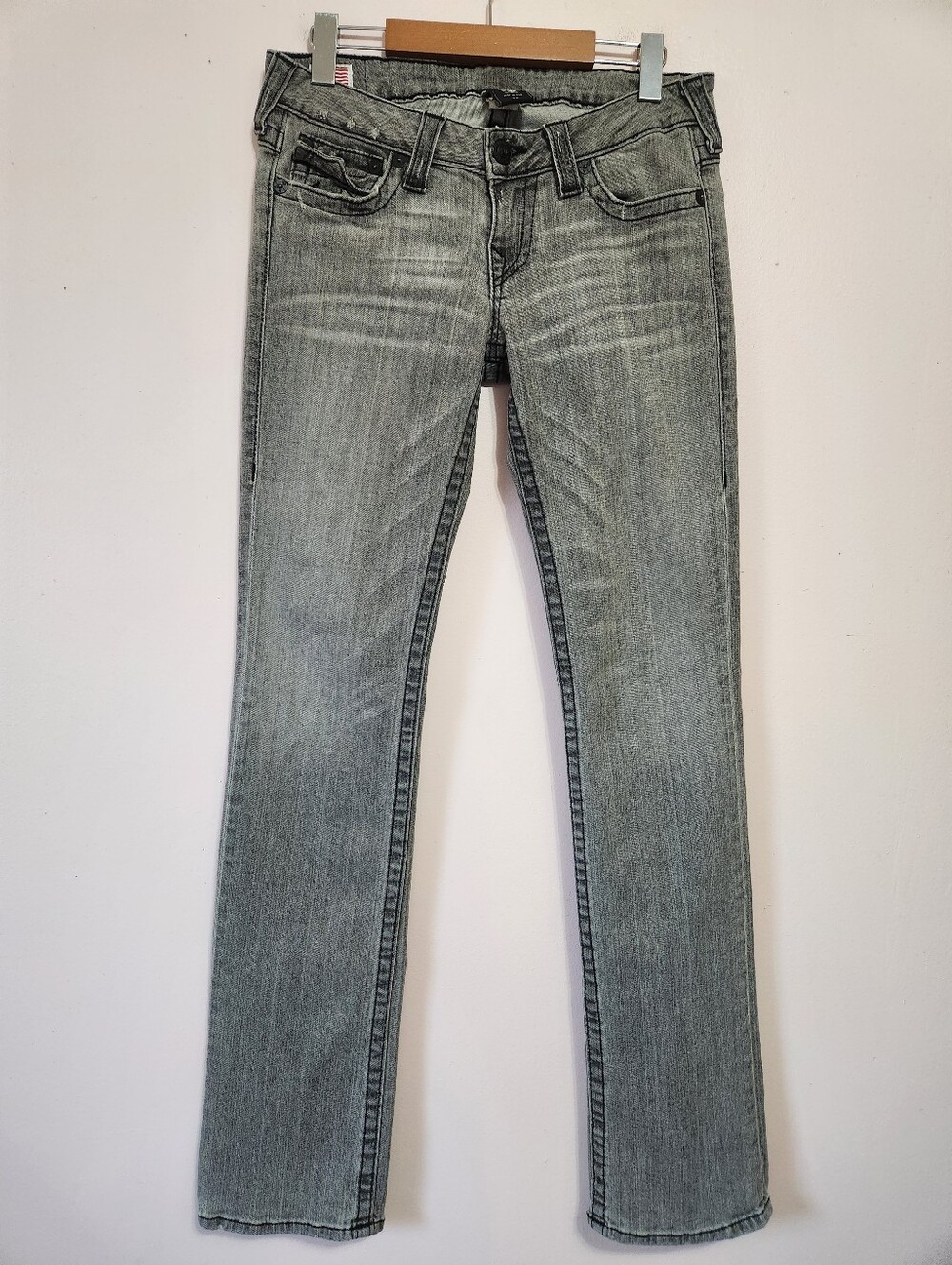Y2K Vintage True Religion Billy Low Rise Grey Wash Flap Pocket Jean 29 Like New